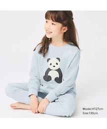 GU（ジーユー）の「GIRLSソフトスウェットラウンジセット(長袖&ロングパンツ)パンダA（ラウンジウェア・キッズ）」