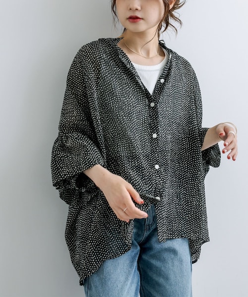 PUAL CE CIN（ピュアルセシン）の「【Du noir】ドット柄ブラウス（シャツ/ブラウス・レディース・アイボリー/ブラック・FREE）」の2枚目の写真