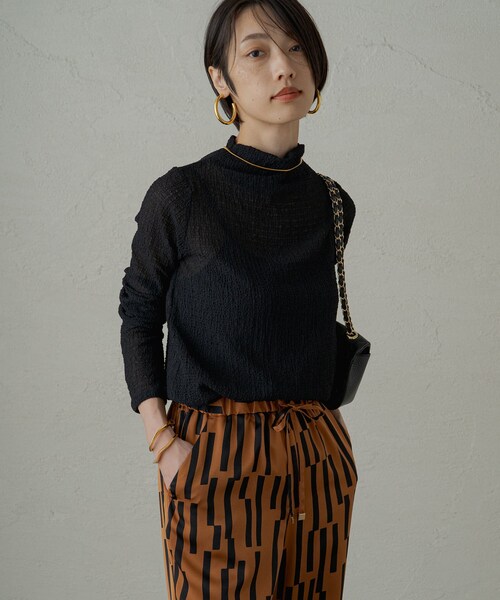 LOUNGEDRESS(ラウンジドレス)の「シアーサッカータートルプルオーバー(Tシャツ/カットソー・レディース・ブラック・F)」の1枚目の写真