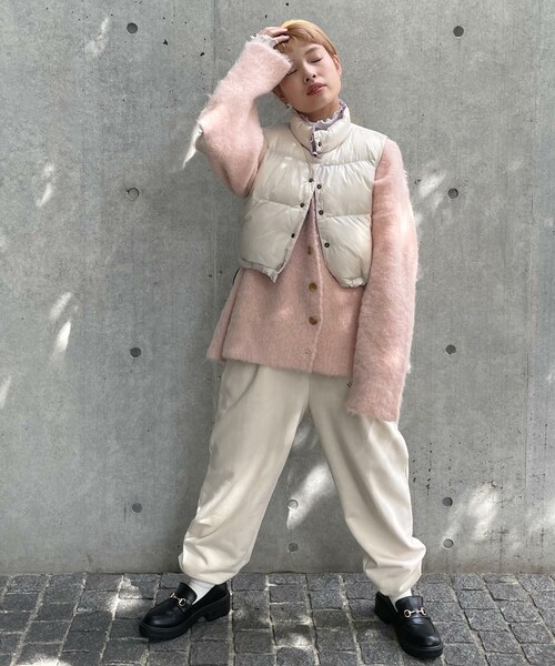 w closet（ダブルクローゼット）の「★先行予約★【リバーシブル】フェイクダウンベスト【8月下旬入荷】（ジャケット/アウター・レディース・エクリュ/ラベンダー/ブルー/キミドリ/ブラック/サックス/花柄/オレンジ・FREE）」の14枚目の写真