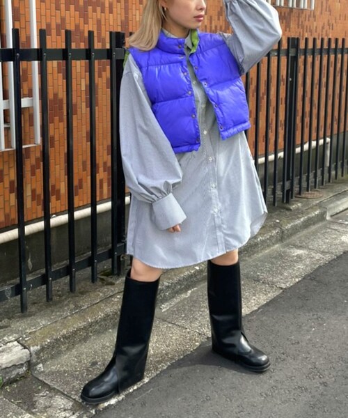 w closet（ダブルクローゼット）の「★先行予約★【リバーシブル】フェイクダウンベスト【8月下旬入荷】（ジャケット/アウター・レディース・エクリュ/ラベンダー/ブルー/キミドリ/ブラック/サックス/花柄/オレンジ・FREE）」の20枚目の写真