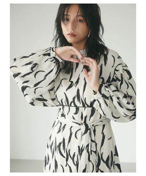 Green　Parks（グリーンパークス）の「【予約】armonia.ペチ付きウエスト紐柄ワンピース（ワンピース/ドレス・オフホワイト/ブラック・F）」の22枚目の写真