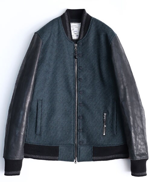 SHAREEF（シャリーフ）の「STUDIOUS限定 【men's FUDGE掲載】DOBBY MELTON STADIUM JKT（ジャケット/アウター・メンズ・GRN/NVY・1/2）」の6枚目の写真