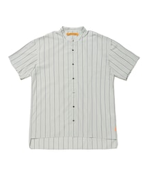 Mao Collar Long Tail Stripe SS Shirt