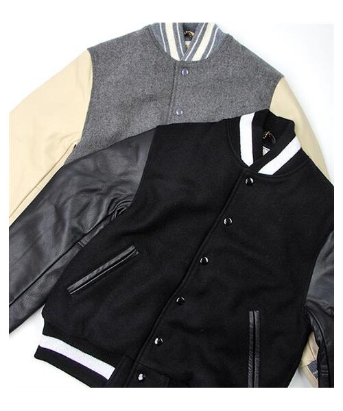 Golden Bear（ゴールデンベア）の「GoldenBear經典皮革拼接棒球外套（その他・メンズ・灰/黑・XS）」の2枚目の写真