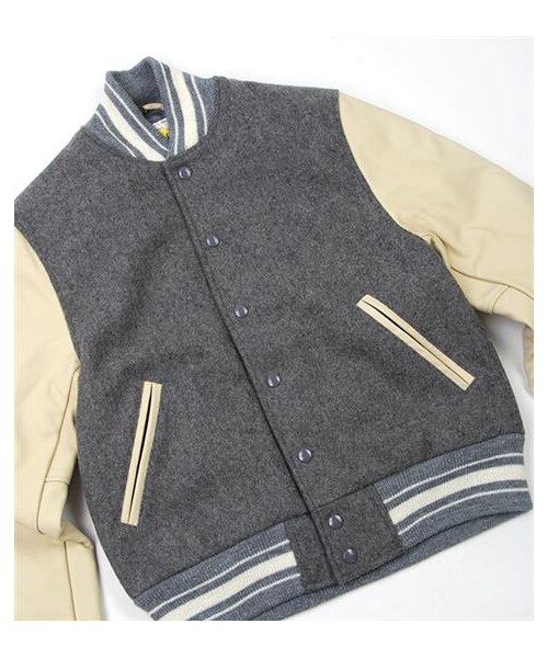 Golden Bear（ゴールデンベア）の「GoldenBear經典皮革拼接棒球外套（その他・メンズ・灰/黑・XS）」の3枚目の写真