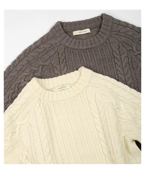 plain-me（プレインミー）の「麻花織紋圓領毛衣（その他・メンズ・白/灰・S/M/L）」の2枚目の写真