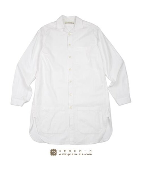 plain-me(プレインミー)の「鬆身剪裁外套式牛津襯衫(その他・メンズ・白/藍・UN)」の1枚目の写真
