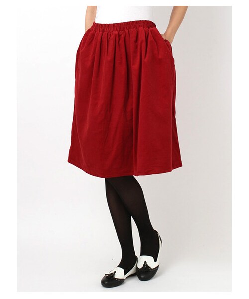 Green Parks fuuwa（グリーンパークスフーワ）の「・B コーデュロイフレアスカート（スカート・レディース・オフホワイト/グレー/ボルドー/ベージュ/グリーン/ブルー/ネイビー・M/L）」の7枚目の写真