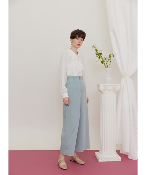 Marjorie（マージョリー）の「法式魅力，雙珍珠釦簡約直筒西裝褲（パンツ・レディース・淺藍・XS/S/M）」の3枚目の写真
