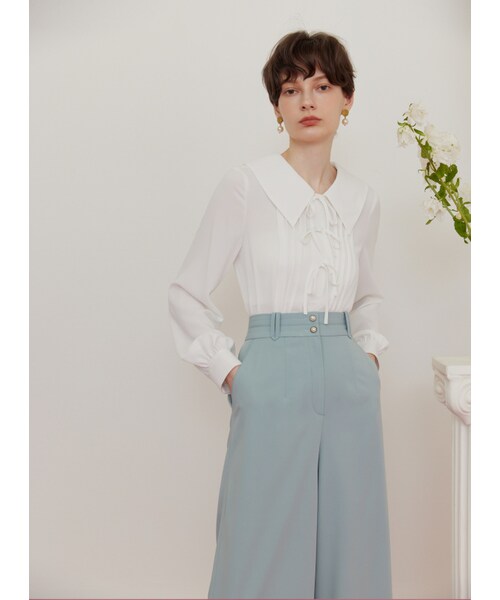 Marjorie（マージョリー）の「法式魅力，雙珍珠釦簡約直筒西裝褲（パンツ・レディース・淺藍・XS/S/M）」の2枚目の写真