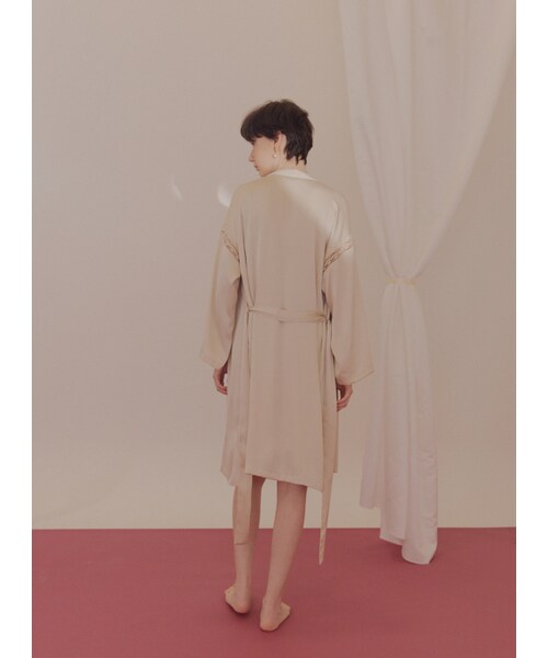 Marjorie（マージョリー）の「慵懶相擁，優雅蕾絲拼接綁帶睡衣罩衫（ジャケット/アウター・レディース・杏/綠・S/M/L）」の6枚目の写真