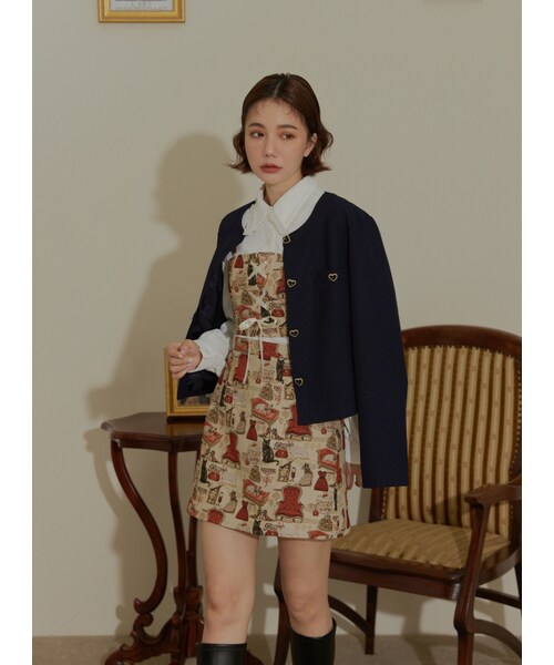 Marjorie（マージョリー）の「情感甦醒，復古緹花修身A字短裙（スカート・レディース・印花卡・XS/S/M）」の4枚目の写真