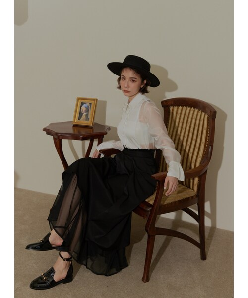 Marjorie（マージョリー）の「波動漣漪，花苞造型不規則打褶拼紗傘裙（スカート・レディース・黑・XS/S/M）」の3枚目の写真