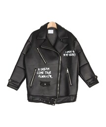 STYLENANDA | ロゴ入りネオプレンオーバーサイズライダースジャケット(ジャケット/アウター)