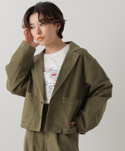 DOUBLE NAME（ダブルネーム）の「2つボタンショート丈ジャケット（ジャケット/アウター・レディース・クロ/カーキ/テラコッタ・FREE）」の22枚目の写真