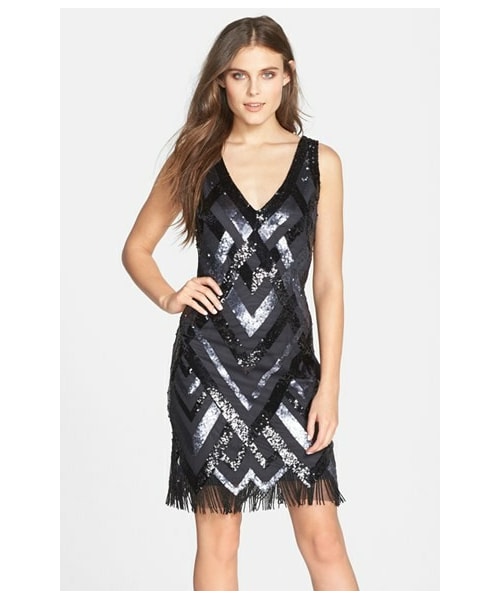 Aidan Mattox Beaded Fringe Trim Cocktail Dress
