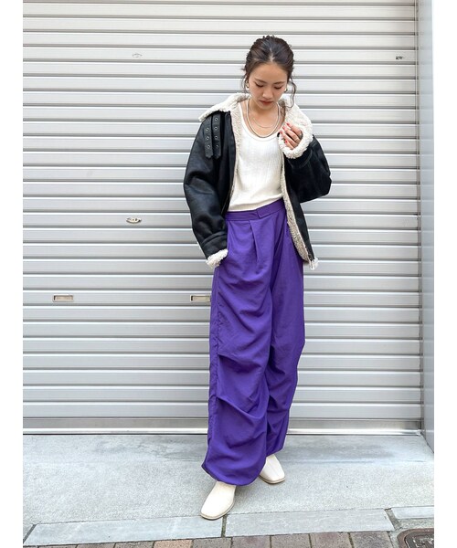 Ungrid(アングリッド)の「【WEB限定】ナイロンドロストパンツ(パンツ・オレンジ/ピンク/チャコールグレー/グリーン/パープル・F)」の15枚目の写真