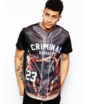 Criminal Damage | Criminal Damage Baseball Jersey with Roman Print - Black(Shirts)