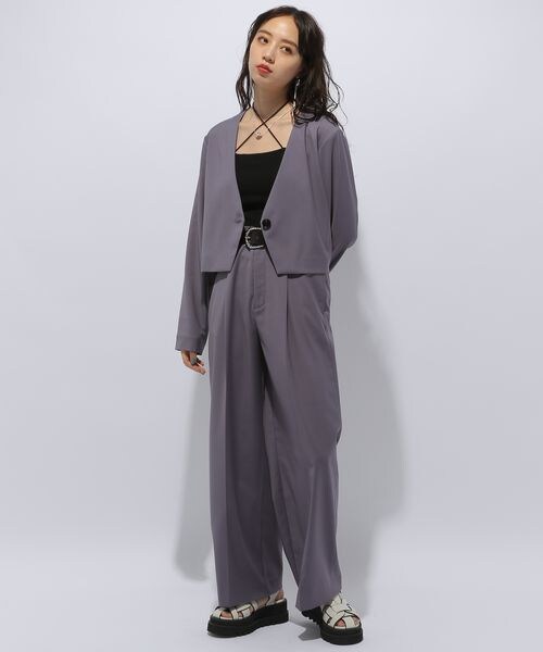 [完売品]HARE 2P ノーカラージャケット*ワイドパンツSETUP HARE（ハレ）の「2Pノーカラージャケット＊ワイドパンツSETUP