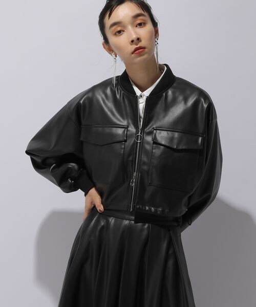 HARE　ハレ　ドルマンリンブショートブルゾン　レザー　ジャケット　ブラック HARE（ハレ）の「ドルマンリブショートブルゾン（）」 - WEAR