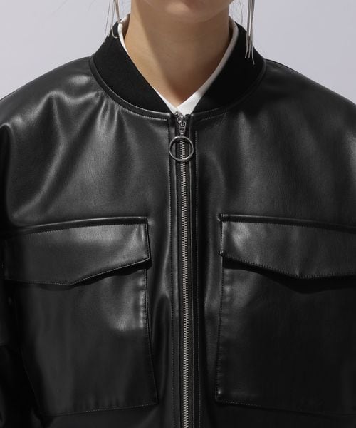 HARE　ハレ　ドルマンリンブショートブルゾン　レザー　ジャケット　ブラック HARE（ハレ）の「ドルマンリブショートブルゾン（）」 - WEAR