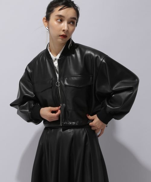 HARE　ハレ　ドルマンリンブショートブルゾン　レザー　ジャケット　ブラック HARE レザードルマンブルゾン HARE ハレ ドルマンリンブショート