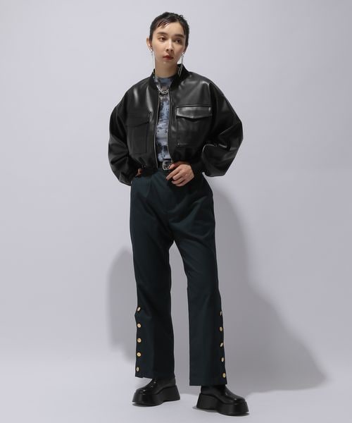 HARE　ハレ　ドルマンリンブショートブルゾン　レザー　ジャケット　ブラック HARE（ハレ）の「ドルマンリブショートブルゾン（）」 - WEAR