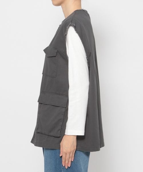 LEPSIM（レプシィム）の「ノーカラーミリタリーベスト（ジャケット/アウター・レディース・ブラック09/カーキ78・FREE SIZE）」の7枚目の写真