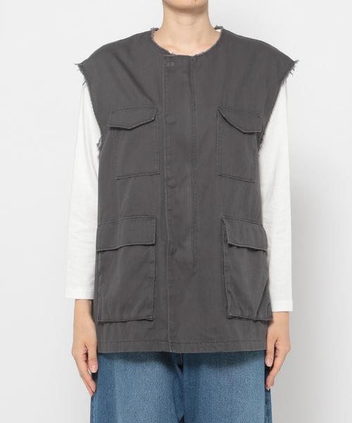 LEPSIM（レプシィム）の「ノーカラーミリタリーベスト（ジャケット/アウター・レディース・ブラック09/カーキ78・FREE SIZE）」の6枚目の写真