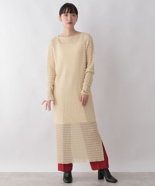 LOWRYS FARM（ローリーズファーム）の「ジャガードシアーニットワンピース（ワンピース/ドレス・レディース・アイボリー08/ブラック09/グリーン78・F）」の4枚目の写真