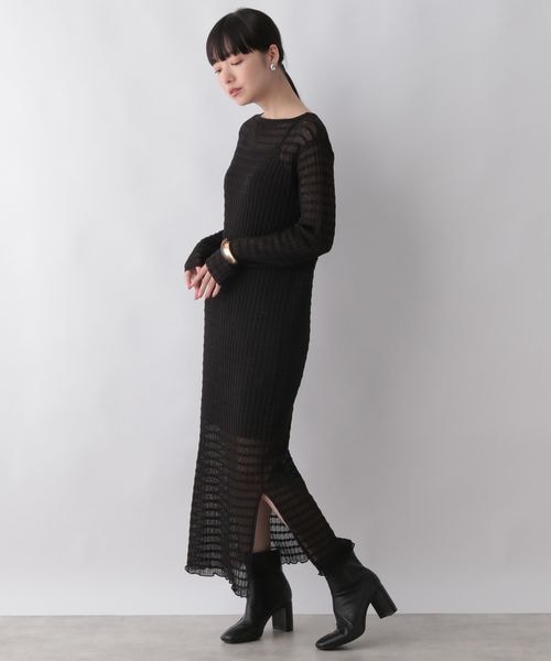 LOWRYS FARM（ローリーズファーム）の「ジャガードシアーニットワンピース（ワンピース/ドレス・レディース・アイボリー08/ブラック09/グリーン78・F）」の7枚目の写真