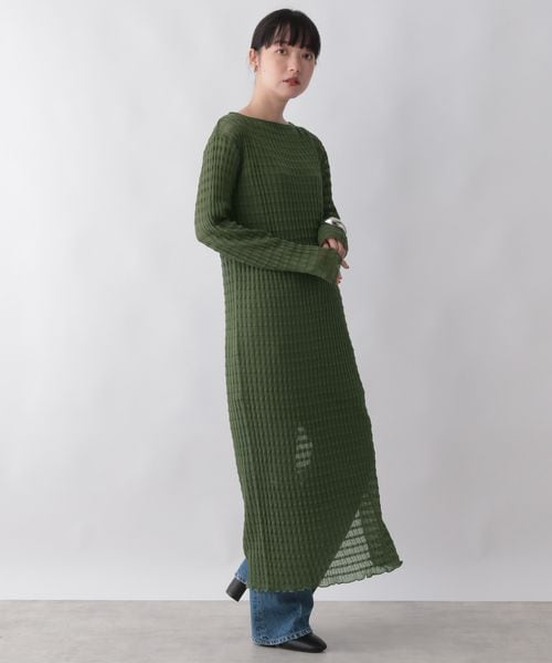 LOWRYS FARM（ローリーズファーム）の「ジャガードシアーニットワンピース（ワンピース/ドレス・レディース・アイボリー08/ブラック09/グリーン78・F）」の9枚目の写真