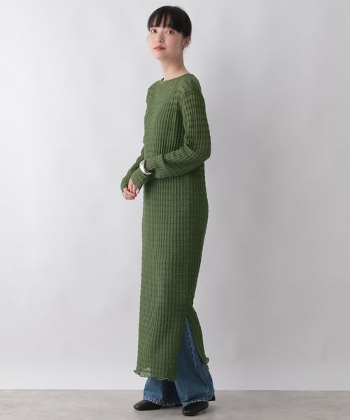 LOWRYS FARM（ローリーズファーム）の「ジャガードシアーニットワンピース（ワンピース/ドレス・レディース・アイボリー08/ブラック09/グリーン78・F）」の8枚目の写真