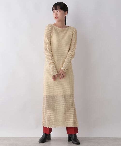 LOWRYS FARM（ローリーズファーム）の「ジャガードシアーニットワンピース（ワンピース/ドレス・レディース・アイボリー08/ブラック09/グリーン78・F）」の6枚目の写真