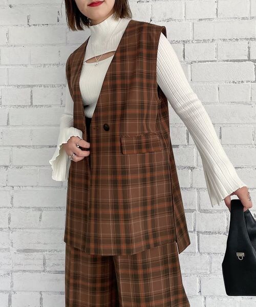 PAGEBOY（ページボーイ）の「TRチェックジレ（ジャケット/アウター・レディース・グレー系10/ブラウン系50・F）」の9枚目の写真