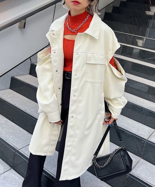 PAGEBOY(ページボーイ)の「エコレザーカスタムロングブルゾン(ジャケット/アウター・レディース・オフホワイト05/ブラック09/モカ51・F)」の5枚目の写真