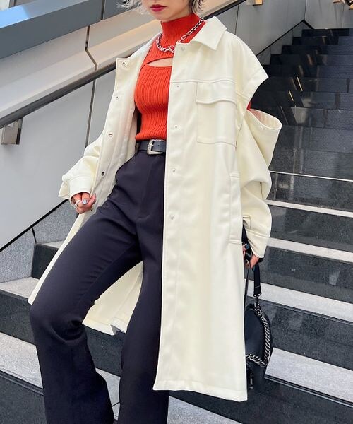 PAGEBOY(ページボーイ)の「エコレザーカスタムロングブルゾン(ジャケット/アウター・レディース・オフホワイト05/ブラック09/モカ51・F)」の8枚目の写真