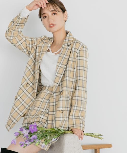 mysty womanアソートWテーラージャケット、アソートフレアパンツ mysty woman（ミスティウーマン）の「アソートチェックテーラー