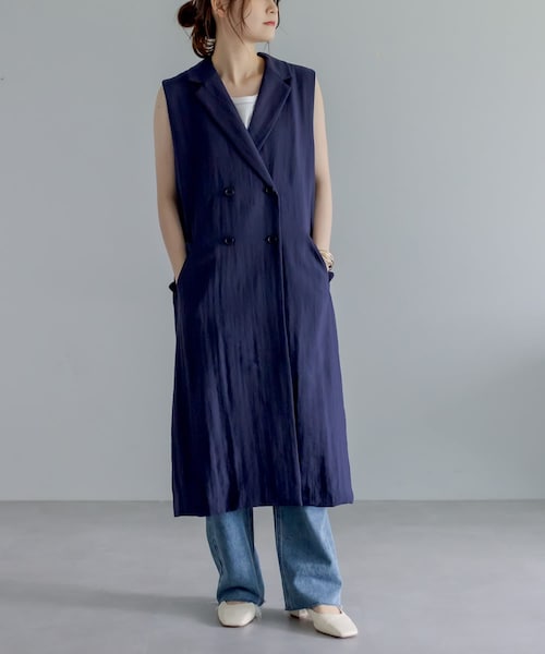 PUAL CE CIN（ピュアルセシン）の「【Du noir】ロングジレベスト（ダウンベスト・レディース・ネイビー/ブラック・FREE）」の2枚目の写真