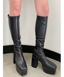GYDA | ストレッチフェイクレザー チャンキーロングブーツ(ブーツ)