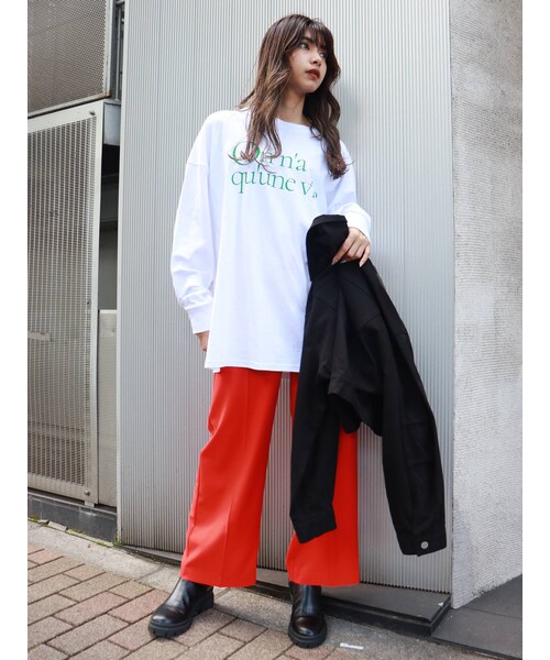 MURUA(ムルーア)の「ハイウエストワイドパンツ(パンツ・オレンジ/ブラック/グレー・2/1)」の16枚目の写真