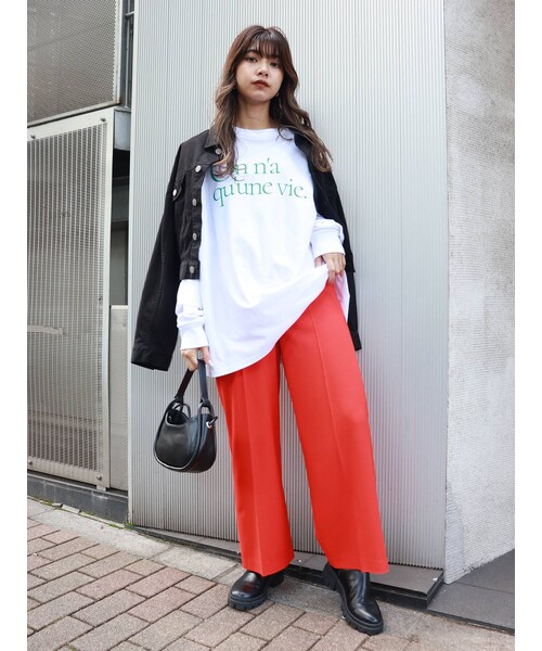 MURUA(ムルーア)の「ハイウエストワイドパンツ(パンツ・オレンジ/ブラック/グレー・2/1)」の17枚目の写真