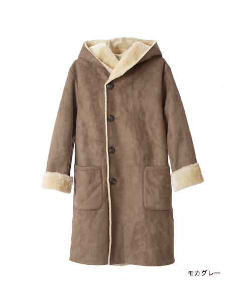 w closet(ダブルクローゼット)の「フェイクムートンフードコート(トップス・レディース・ライトベージュ/モカグレー・FREE)」の3枚目の写真