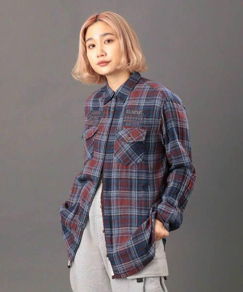 AVIREX（アヴィレックス）の「《REBUILD COLLECTION》INDIGO CHECK SHIRT/ インディゴチェックシャツ（トップス・ワイン/グリーン・S/M/L）」の18枚目の写真