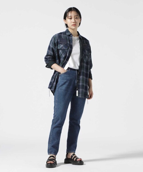 AVIREX（アヴィレックス）の「《REBUILD COLLECTION》INDIGO CHECK SHIRT/ インディゴチェックシャツ（トップス・ワイン/グリーン・S/M/L）」の2枚目の写真