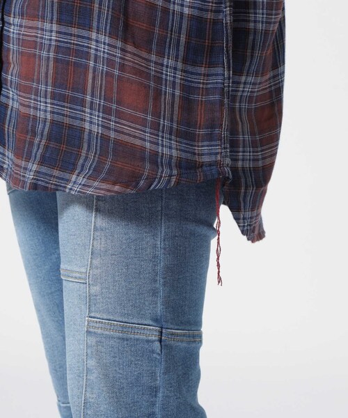 AVIREX（アヴィレックス）の「《REBUILD COLLECTION》INDIGO CHECK SHIRT/ インディゴチェックシャツ（トップス・ワイン/グリーン・S/M/L）」の14枚目の写真