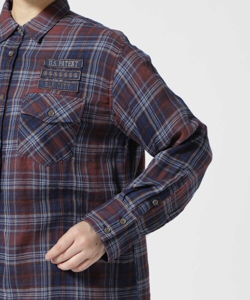 AVIREX（アヴィレックス）の「《REBUILD COLLECTION》INDIGO CHECK SHIRT/ インディゴチェックシャツ（トップス・ワイン/グリーン・S/M/L）」の13枚目の写真