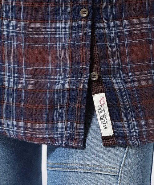 AVIREX（アヴィレックス）の「《REBUILD COLLECTION》INDIGO CHECK SHIRT/ インディゴチェックシャツ（トップス・ワイン/グリーン・S/M/L）」の15枚目の写真