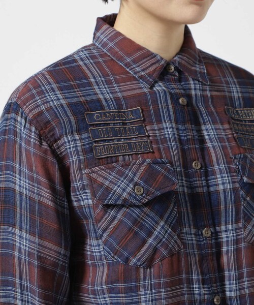 AVIREX（アヴィレックス）の「《REBUILD COLLECTION》INDIGO CHECK SHIRT/ インディゴチェックシャツ（トップス・ワイン/グリーン・S/M/L）」の12枚目の写真